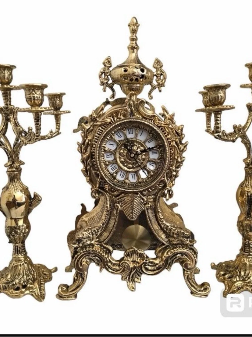 Ornate Gold Mantel Clock and Candelabra Set - Decorative Home Wall Decor